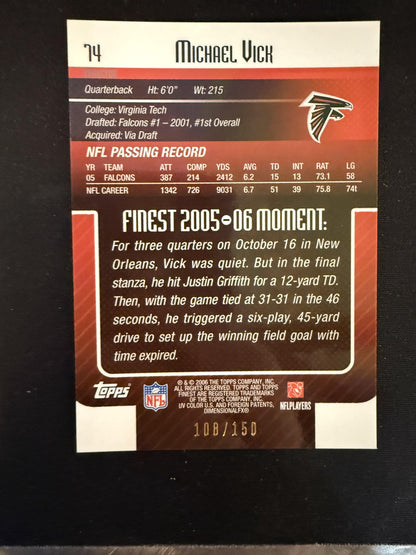 #74 Michael Vick 2006 Finest SN #/150 Atlanta Falcons sports Blue Xfractors