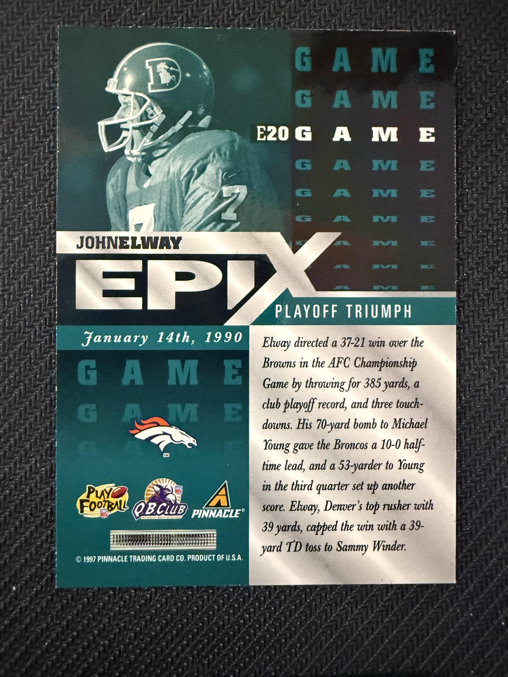 #E20 John Elway 1997 Pinnacle Certified Denver Broncos sports Epix Emerald