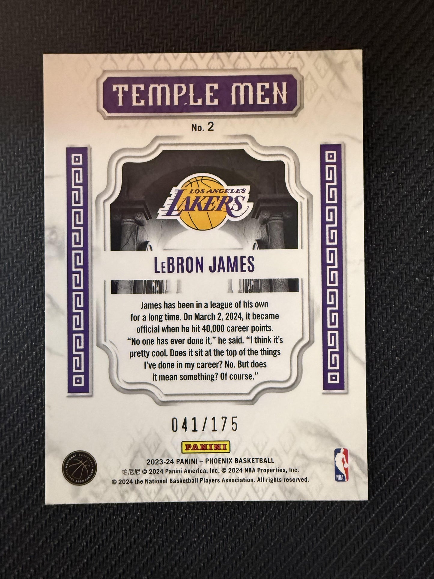 #2 LeBron James 2023-24 Panini Phoenix SN #/175 Lakers Temple Men Green Lazer