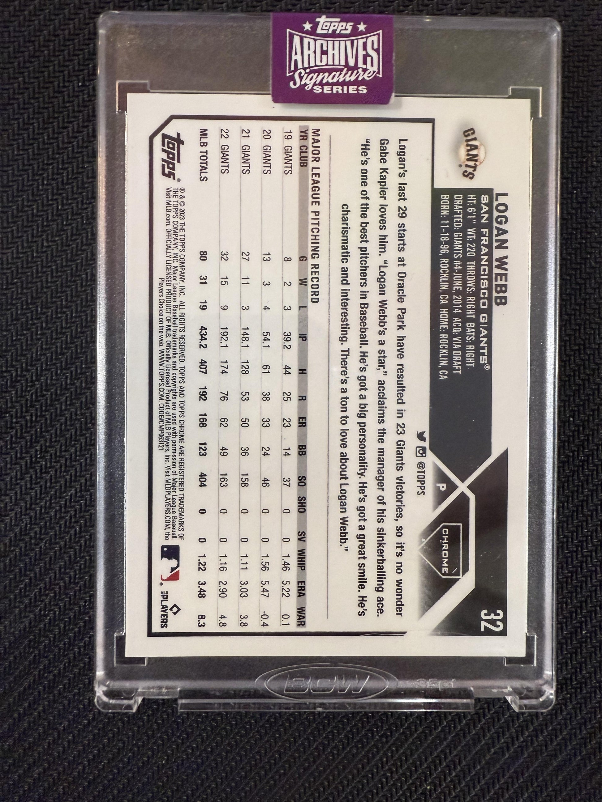 #32 LOGAN WEBB 2025 TOPPS ARCHIVES SIGNATURE SERIES AUTO /60