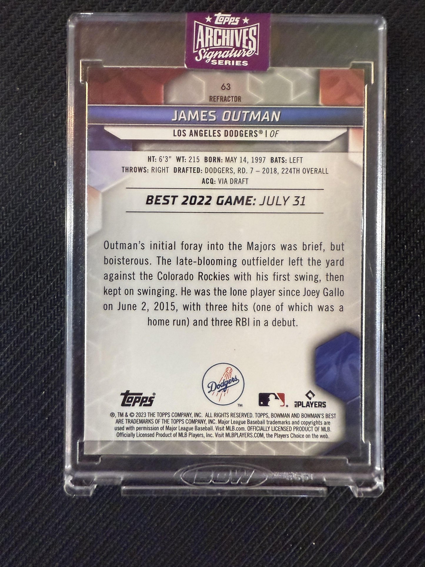 #63 James Outman 2025 TOPPS ARCHIVES SIGNATURE SERIES Refractors AUTO