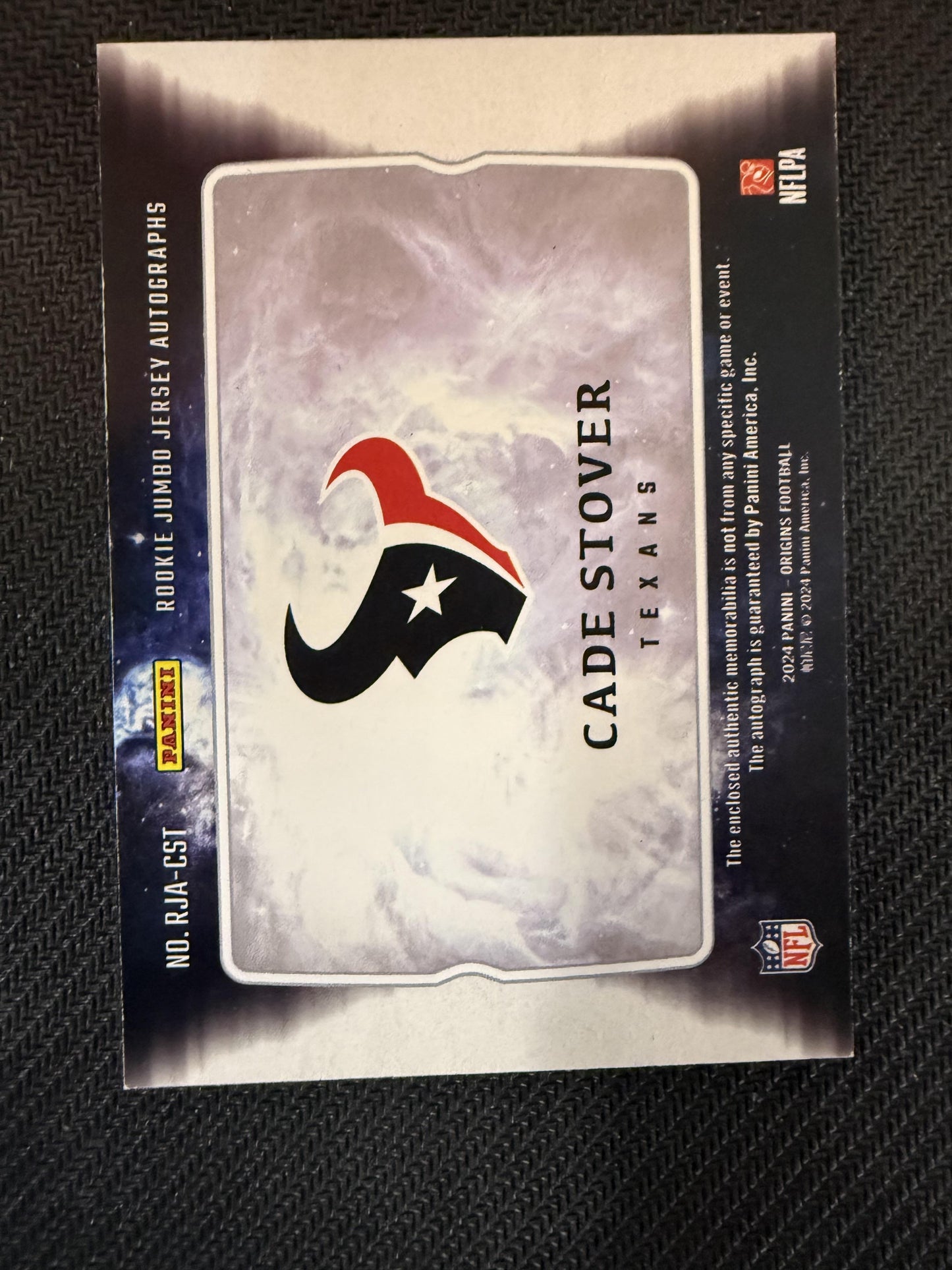 #RJA-CST Cade Stover 2024 Panini Origins Auto /75 Texans Jumbo Jersey Orange