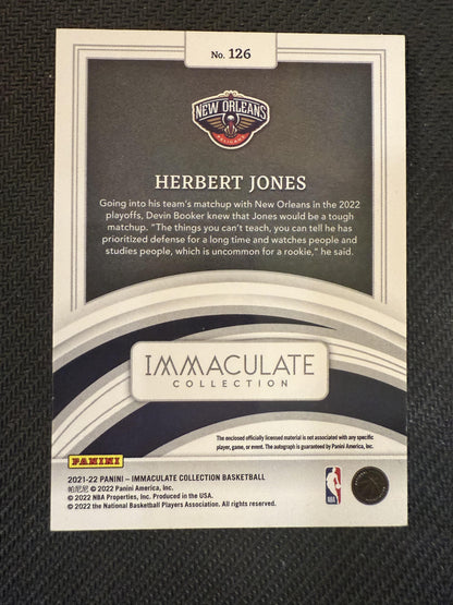 #126 Herbert Jones 2021-22 Panini Immaculate Collection Auto /99 Pelicans