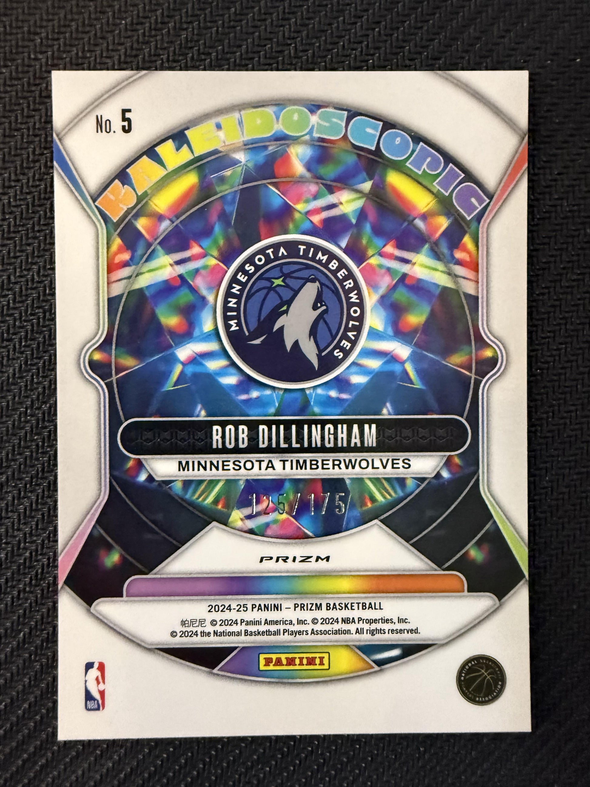 #5 Rob Dillingham 2024-25 Panini Prizm /175 Timberwolves Kaleidoscopic Blue Wave