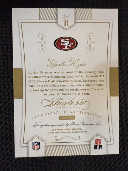 #64 Carlos Hyde 2015 Panini Flawless SN #/10 San Francisco 49ers sports Sapphire