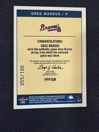 #PPP/GM Greg Maddux 2004 Fleer Platinum /100 Braves Portraits Game Patch