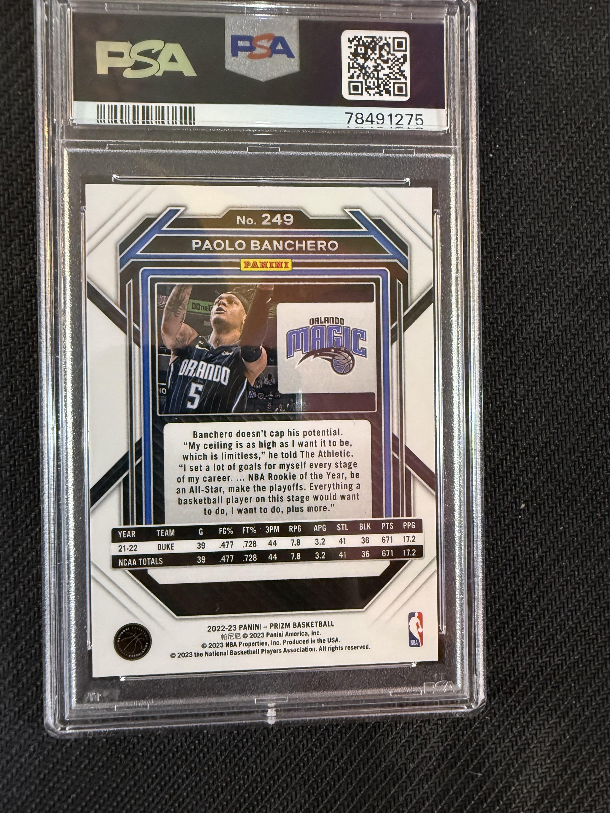 #249 Paolo Banchero 2022-23 Panini Prizm RC Rookie Orlando Magic sports