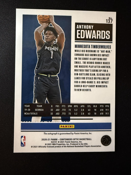 #137a Anthony Edwards 2020-21 Panini Contenders Optic Auto Timberwolves