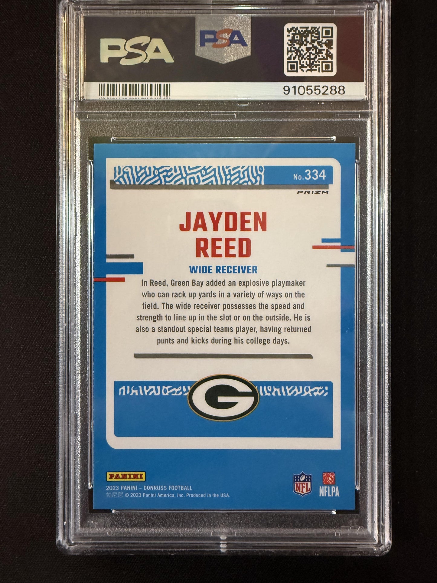 #334 Jayden Reed 2023 Donruss RC Rookie Green Bay Packers Optic Blue Scope Prizm