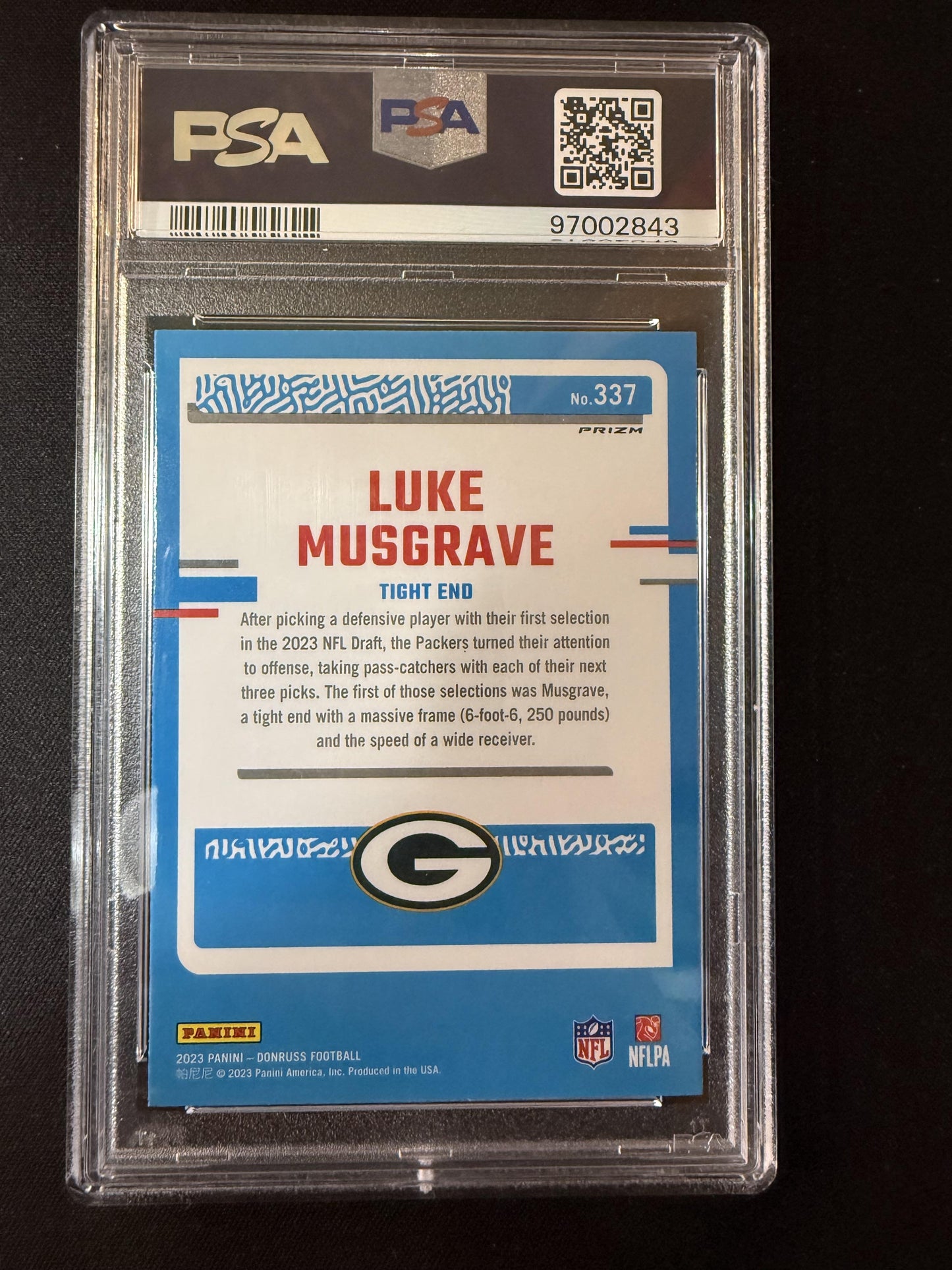 #337 Luke Musgrave 2023 Donruss RC Rookie Packers Optic Red & Green Prizm