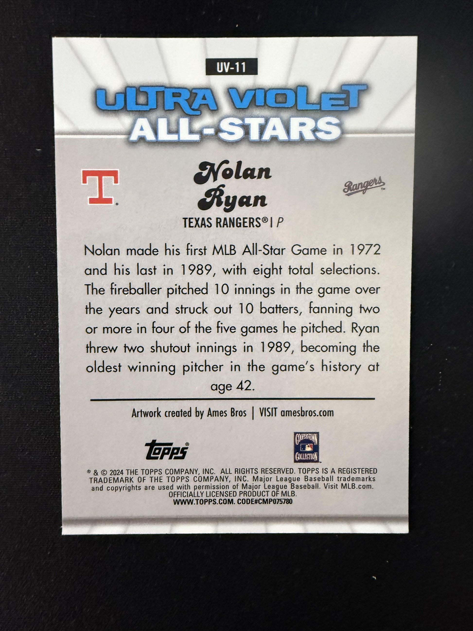 #UV-11 Nolan Ryan 2024 Topps Chrome Texas Rangers sports Ultraviolet All-Stars