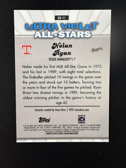 #UV-11 Nolan Ryan 2024 Topps Chrome Texas Rangers sports Ultraviolet All-Stars