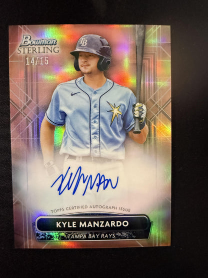 #PA-KMA Kyle Manzardo 2022 Bowman Sterling Auto /15 Rays Rose Gold Refractor