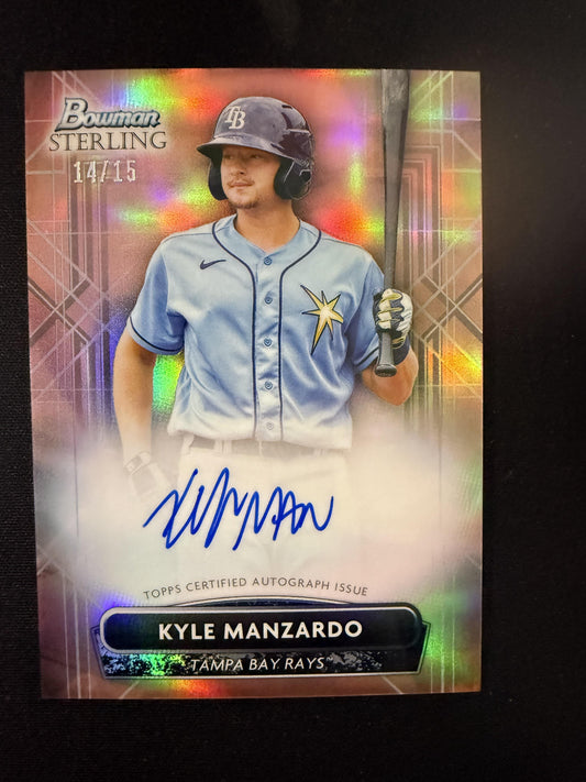#PA-KMA Kyle Manzardo 2022 Bowman Sterling Auto /15 Rays Rose Gold Refractor
