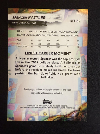#RFA-SR Spencer Rattler 2024 Finest SN,AU Auto /50 Saints Gold Geometric
