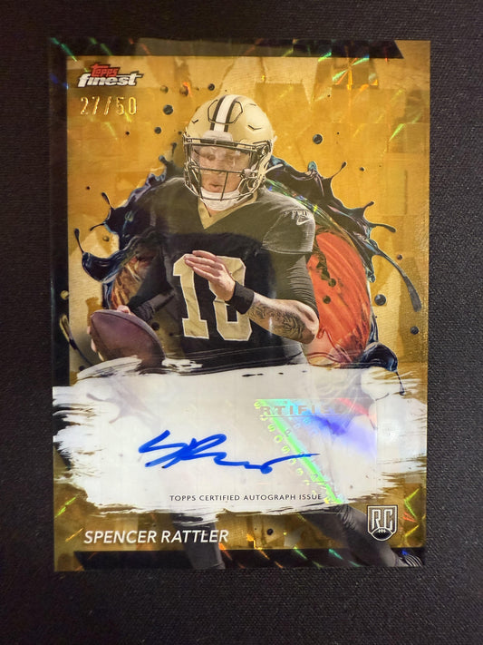 #RFA-SR Spencer Rattler 2024 Finest SN,AU Auto /50 Saints Gold Geometric