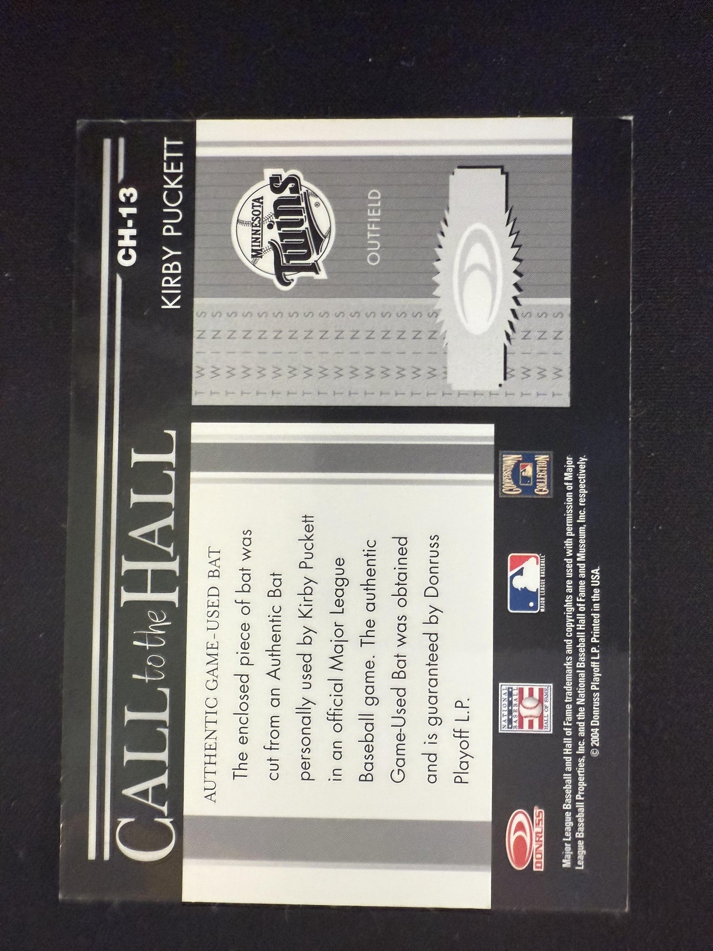 #CH-13 Kirby Puckett 2004 Donruss Timelines Twins Call to the Hall Material