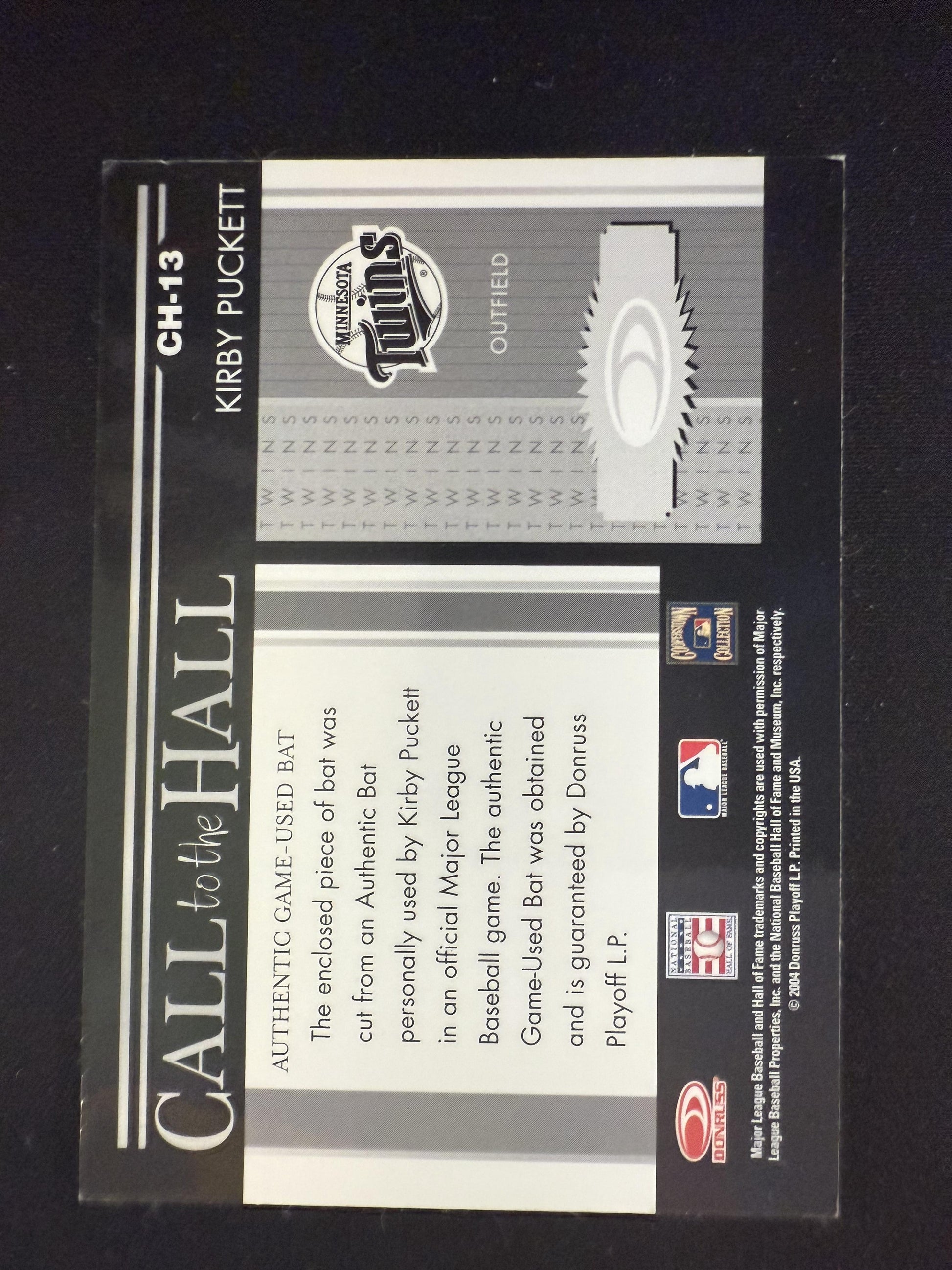 #CH-13 Kirby Puckett 2004 Donruss Timelines Twins Call to the Hall Material