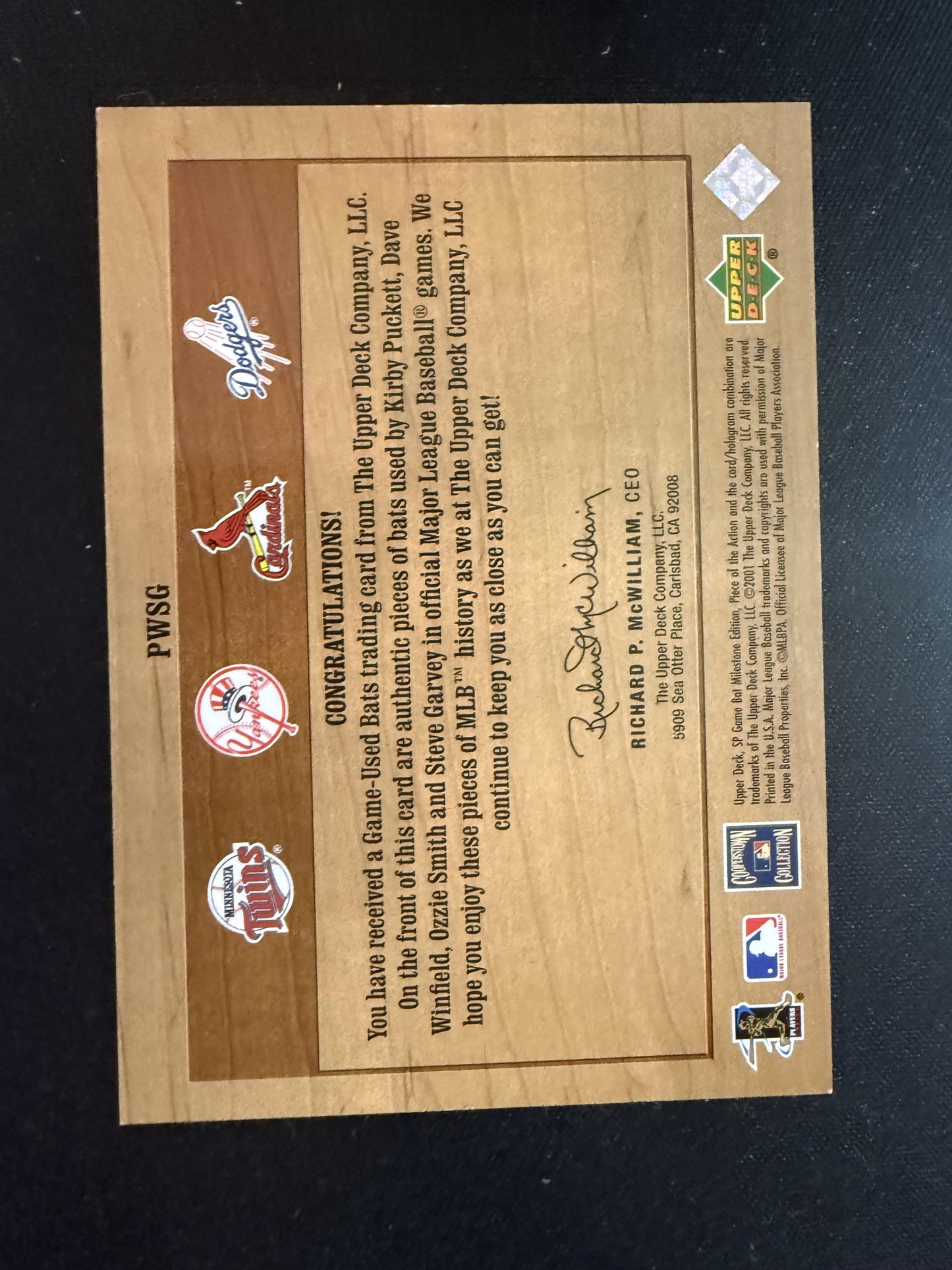 PWSG PUCKETT WINFIELD SMITH GARVEY 2001 UPPER DECK PIECE OF THE ACTION
