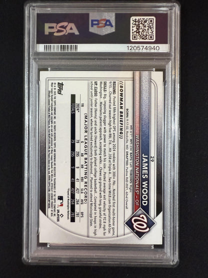 #29 James Wood 2025 Bowman RC Rookie Nationals Retro Logo Foil Pattern