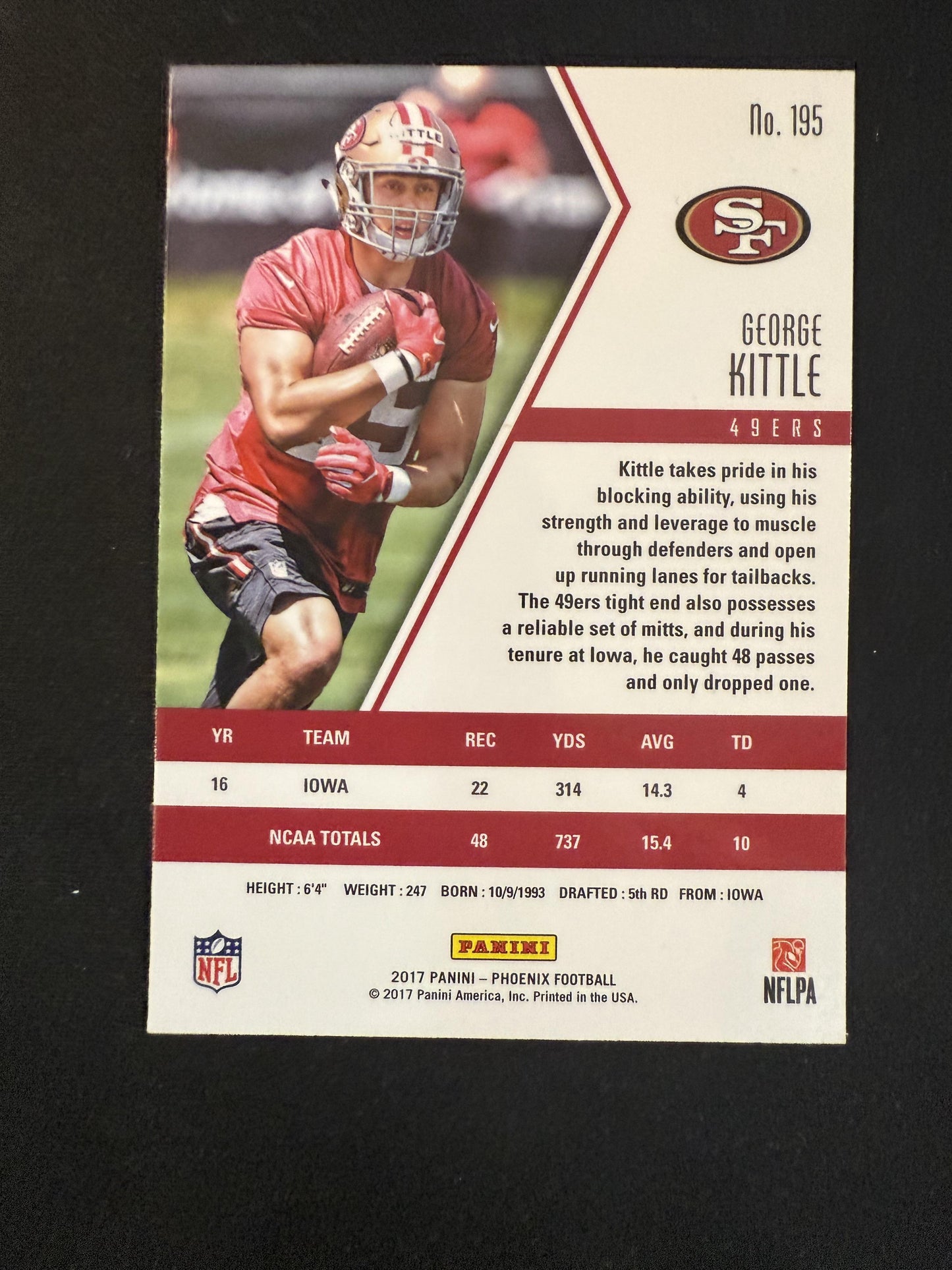 #195 George Kittle 2017 Panini Phoenix RC Rookie San Francisco 49ers sports