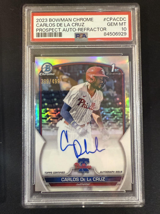#CPA-CDC Carlos De La Cruz 2023 Bowman Chrome Auto /499 Phillies Refractor