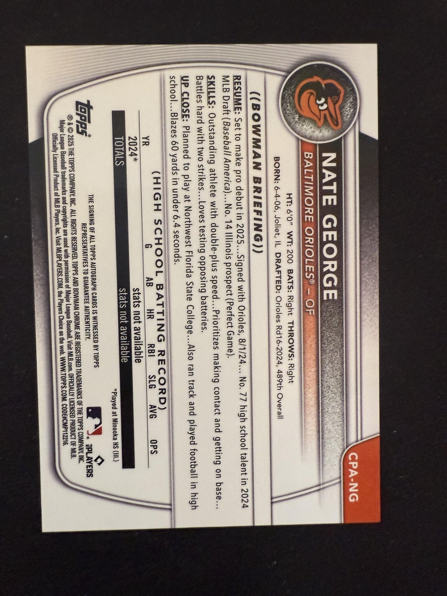 #CPA-NG NATE GEORGE 2025 BOWMAN CHROME AUTOGRAPH