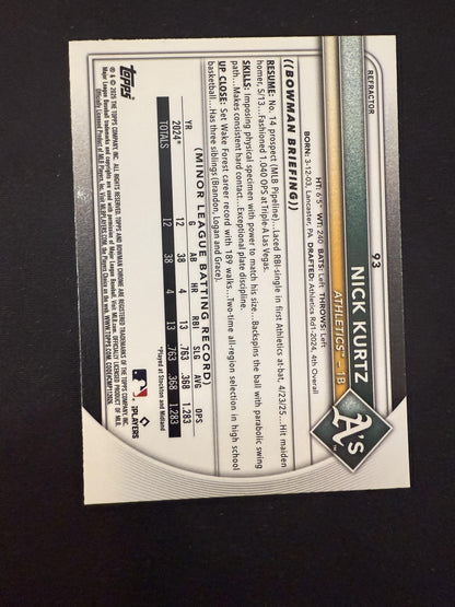 #93 NICK KURTZ 2025 BOWMAN CHROME REFRACTOR /499