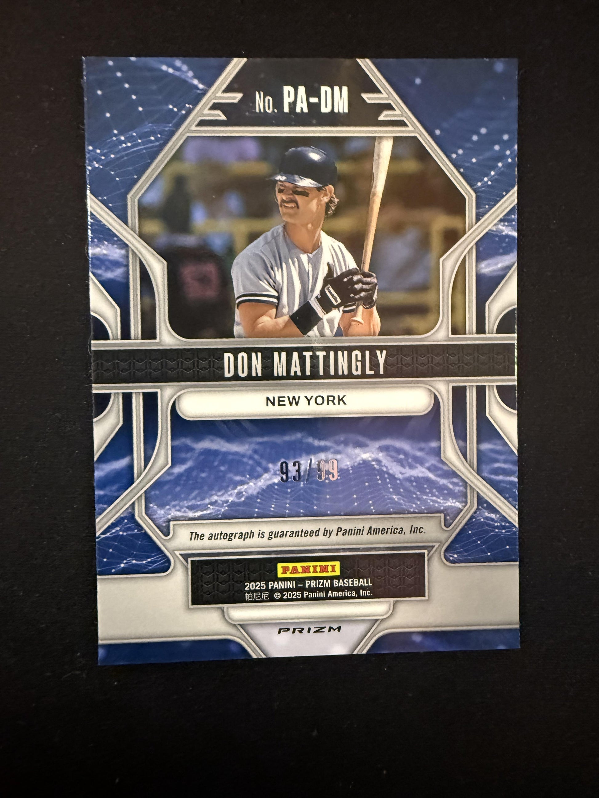 #PA-DM DON MATTINGLY 2025 PANINI PRIZM PRIZMATRIX AUTO /99