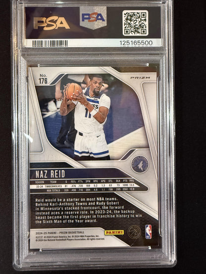 #176 Naz Reid 2024-25 Panini Prizm SN #/18 Timberwolves Lotus Flower PSA 10