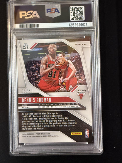 #277 Dennis Rodman 2024-25 Panini Prizm SN #/48 Bulls Jade Dragon Scale PSA 10