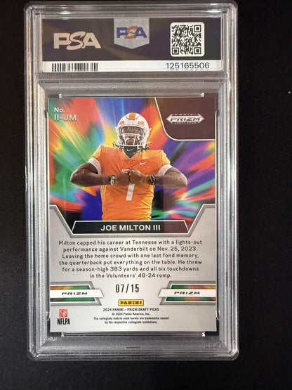 #II-JM Joe Milton III 2024 Panini Prizm Draft Picks /15 Impact Pink Pulsar