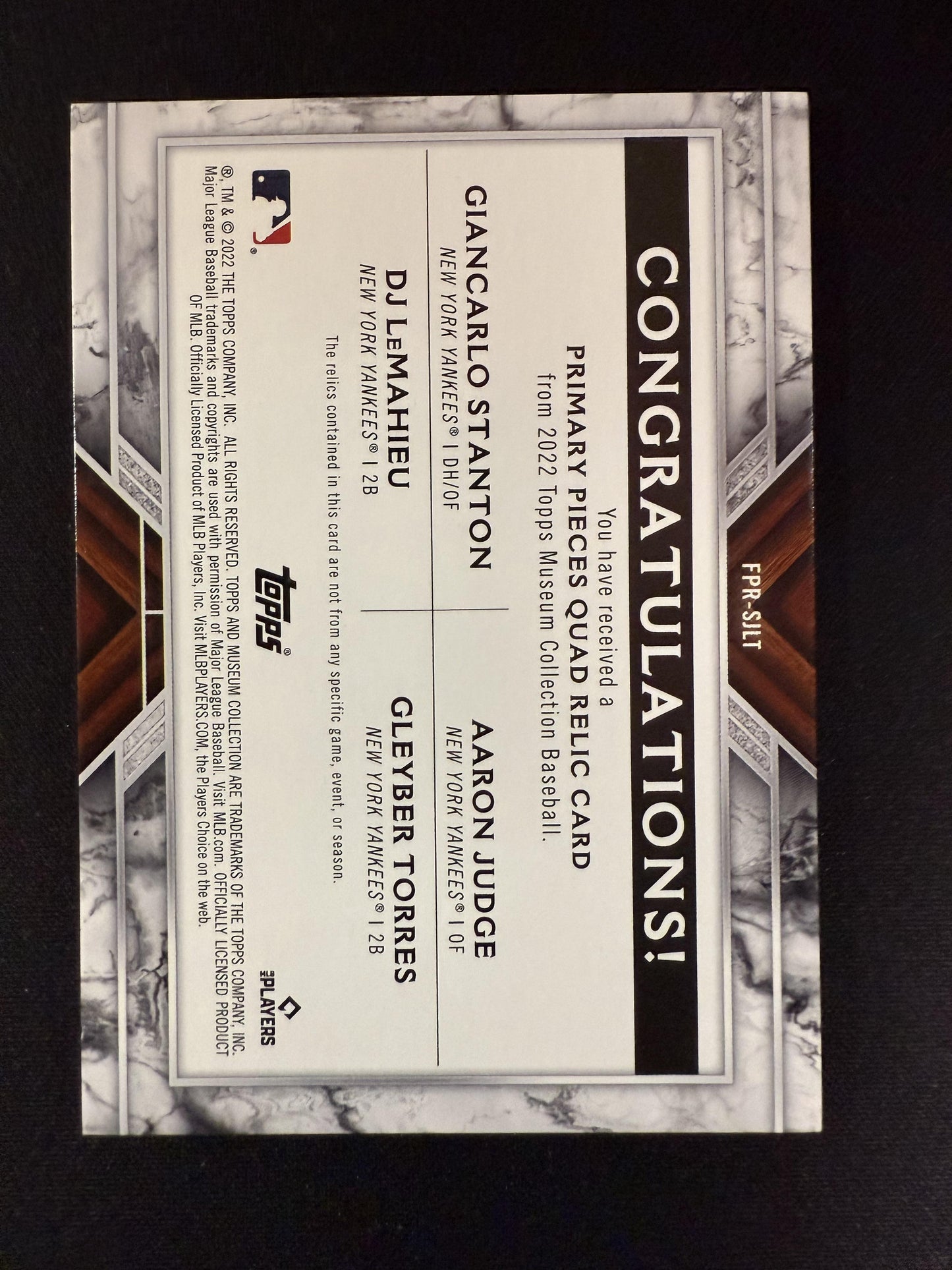 #FPR-SJLT JUDGE/STANTON/LEMAHEIU/TORRES 2022 TOPPS MUSEUM COLLECTION PATCH /99