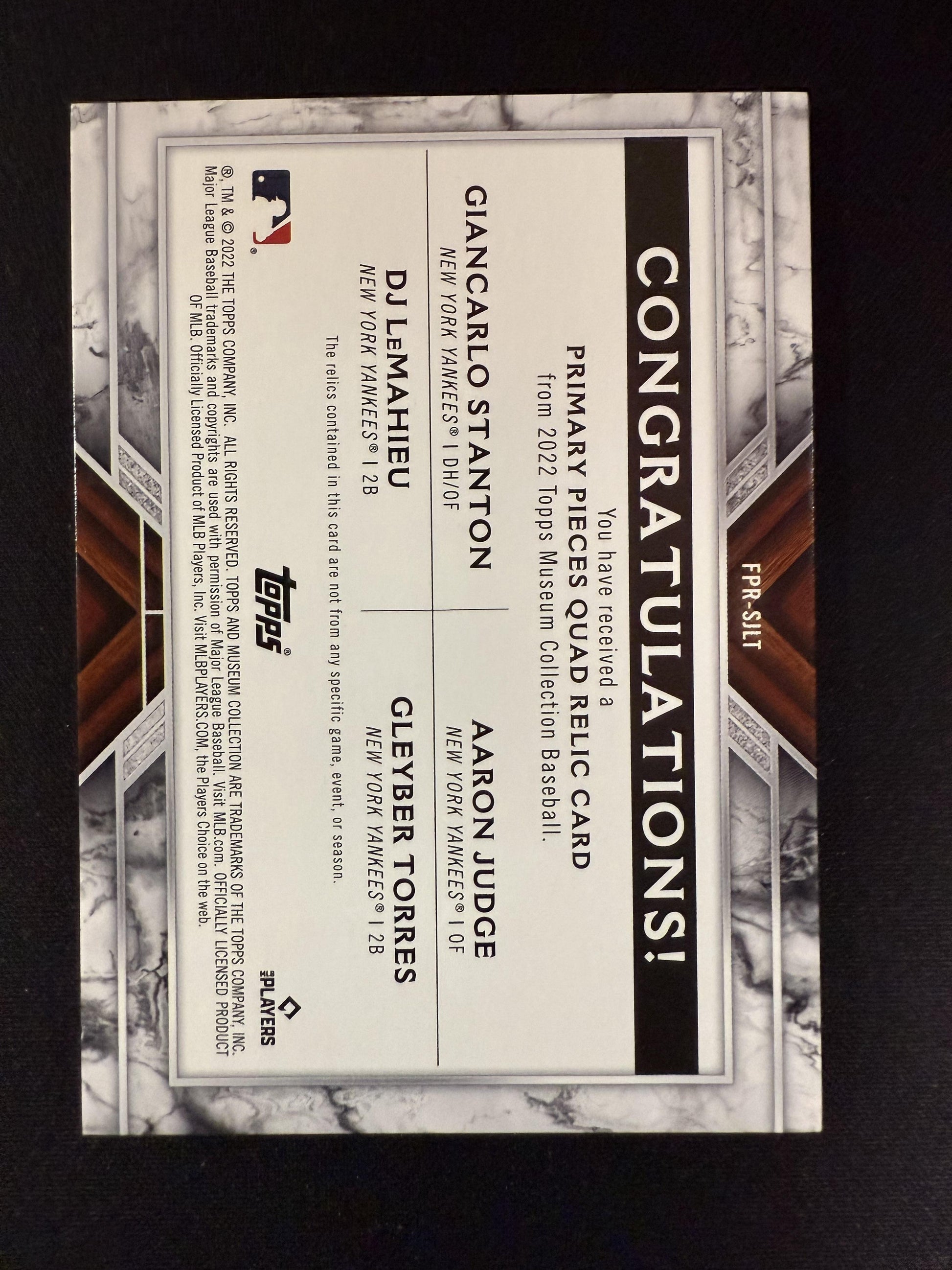 #FPR-SJLT JUDGE/STANTON/LEMAHEIU/TORRES 2022 TOPPS MUSEUM COLLECTION PATCH /99