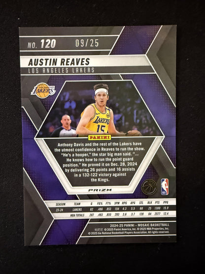 #120 Austin Reaves 2024-25 Panini Mosaic - Orange Fluorescent Mosaic /25 Lakers