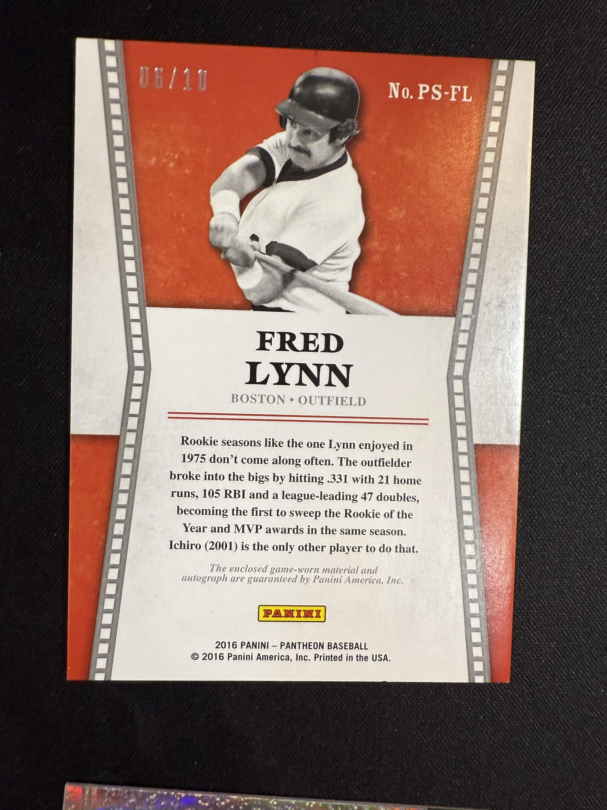 #PS-FL Fred Lynn 2016 Panini Pantheon SN,MEM,AU Auto Angels Pantheon Scripts /10