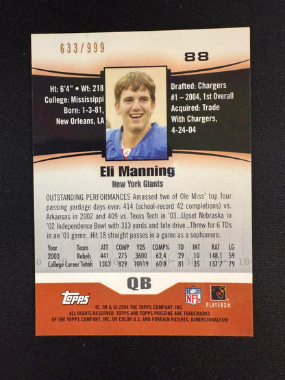 #88 Eli Manning 2004 Topps Pristine SN #/999 New York Giants sports