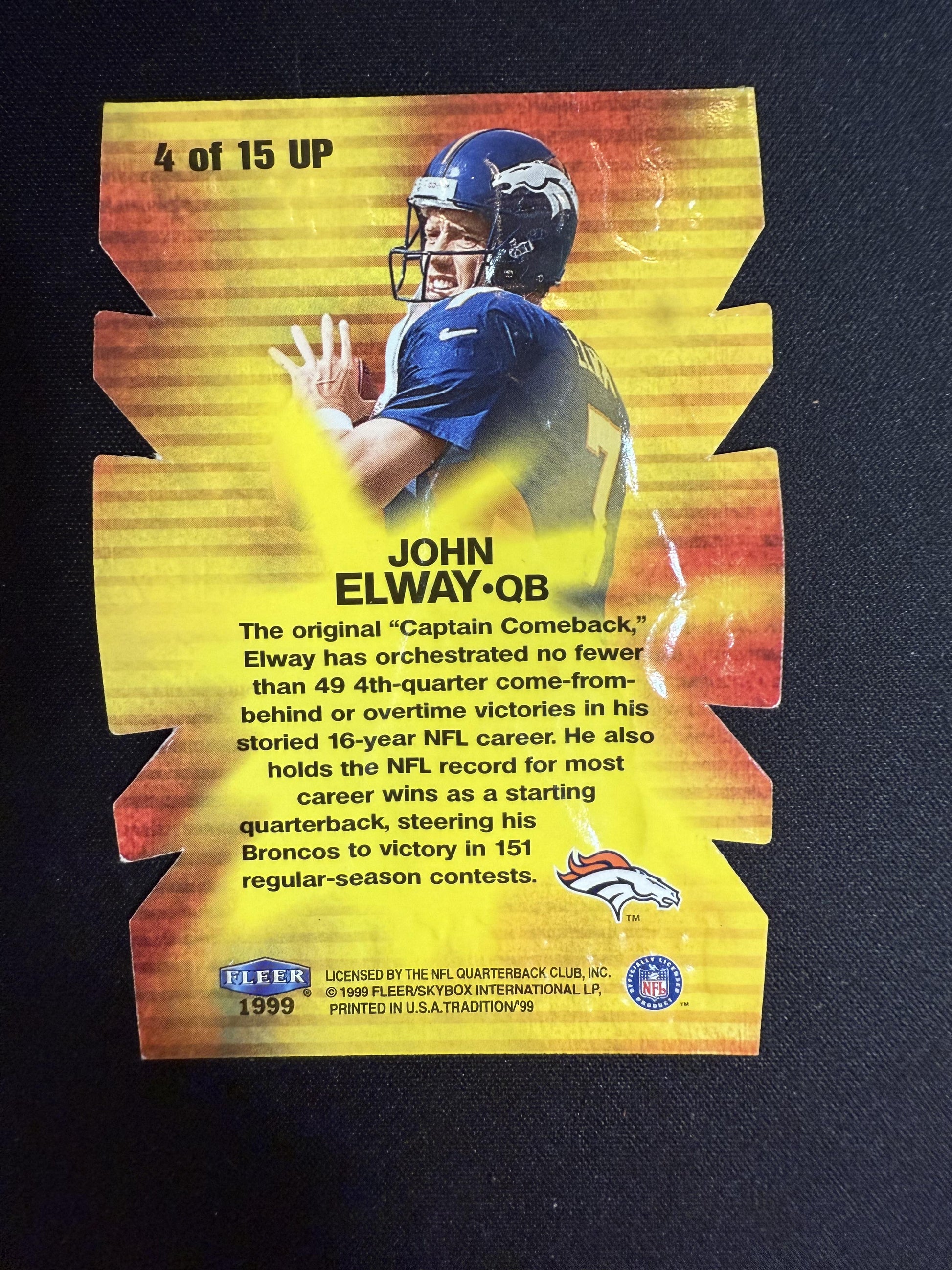 #4 UP John Elway 1999 Fleer Tradition Denver Broncos sports Under Pressure