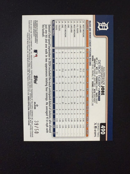 #490 Jackson Jobe 2025 Topps /50 Tigers Flagship Real One Autographs Gold Foil