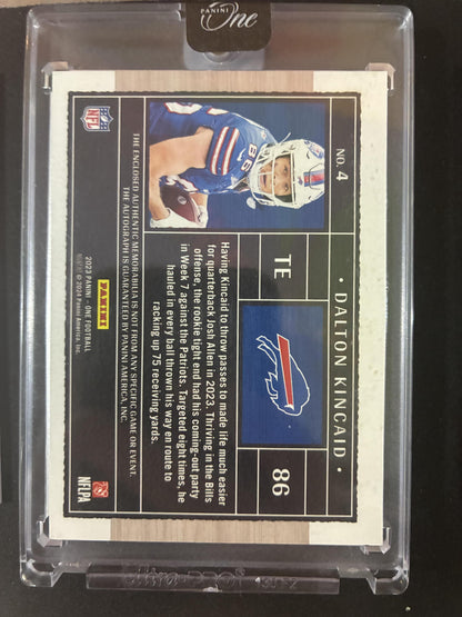 #4 Dalton Kincaid 2023 Panini One SN,MEM,AU Auto #/25 Buffalo Bills sports Red