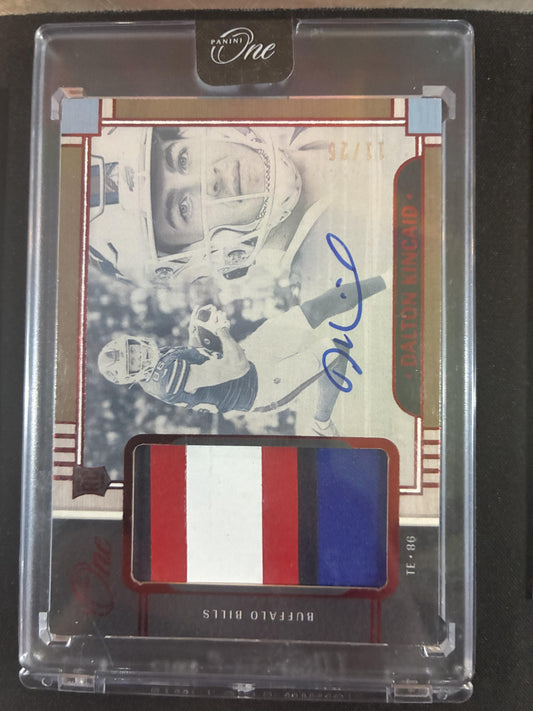 #4 Dalton Kincaid 2023 Panini One SN,MEM,AU Auto #/25 Buffalo Bills sports Red