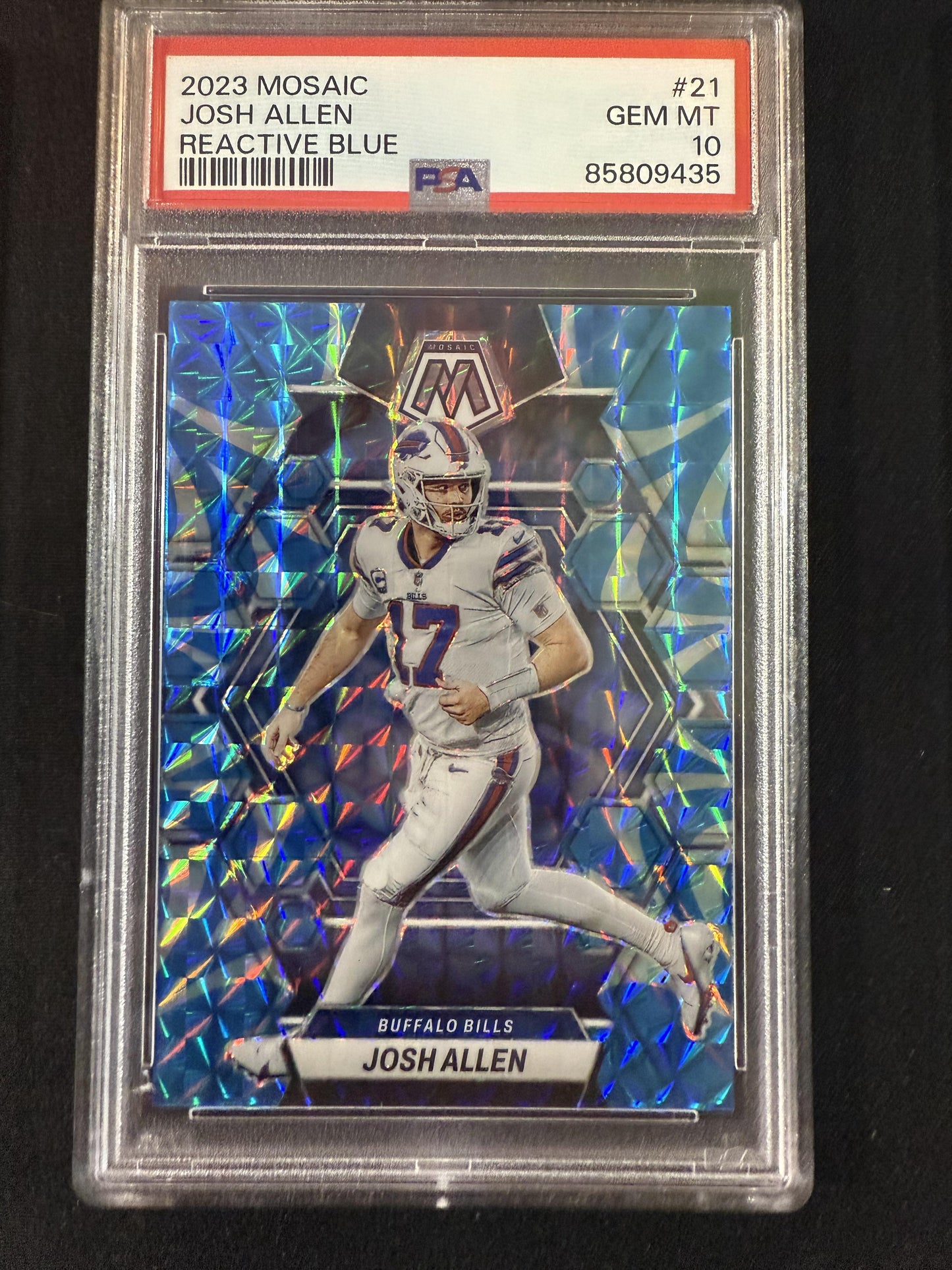 #21 Josh Allen 2023 Panini Mosaic Buffalo Bills sports Reactive Blue Mosaic