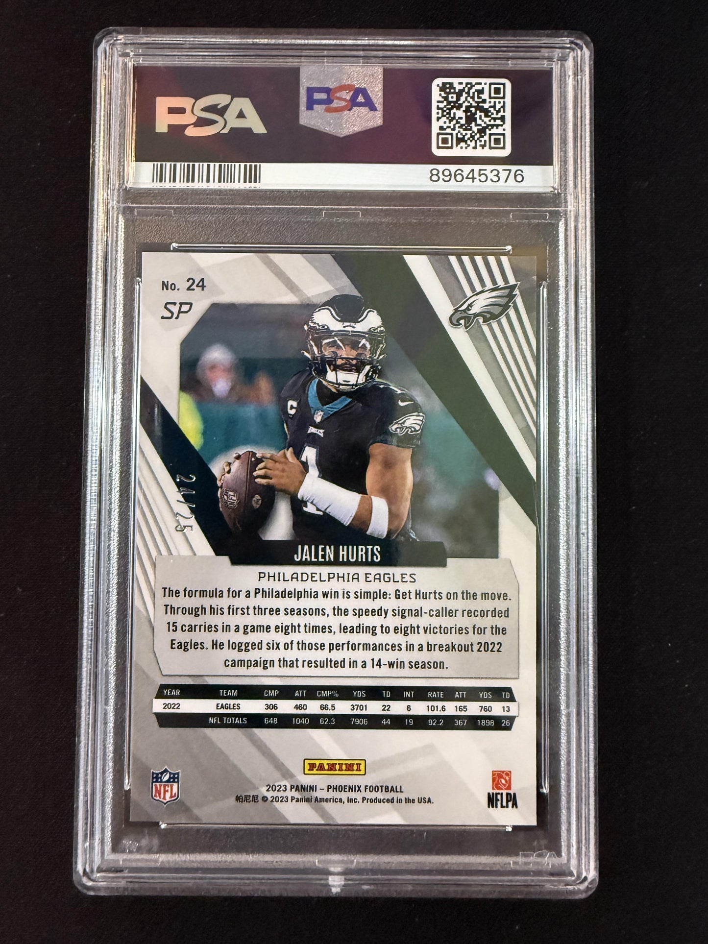 #24b Jalen Hurts 2023 Panini Phoenix SN #/25 Philadelphia Eagles Green Seismic