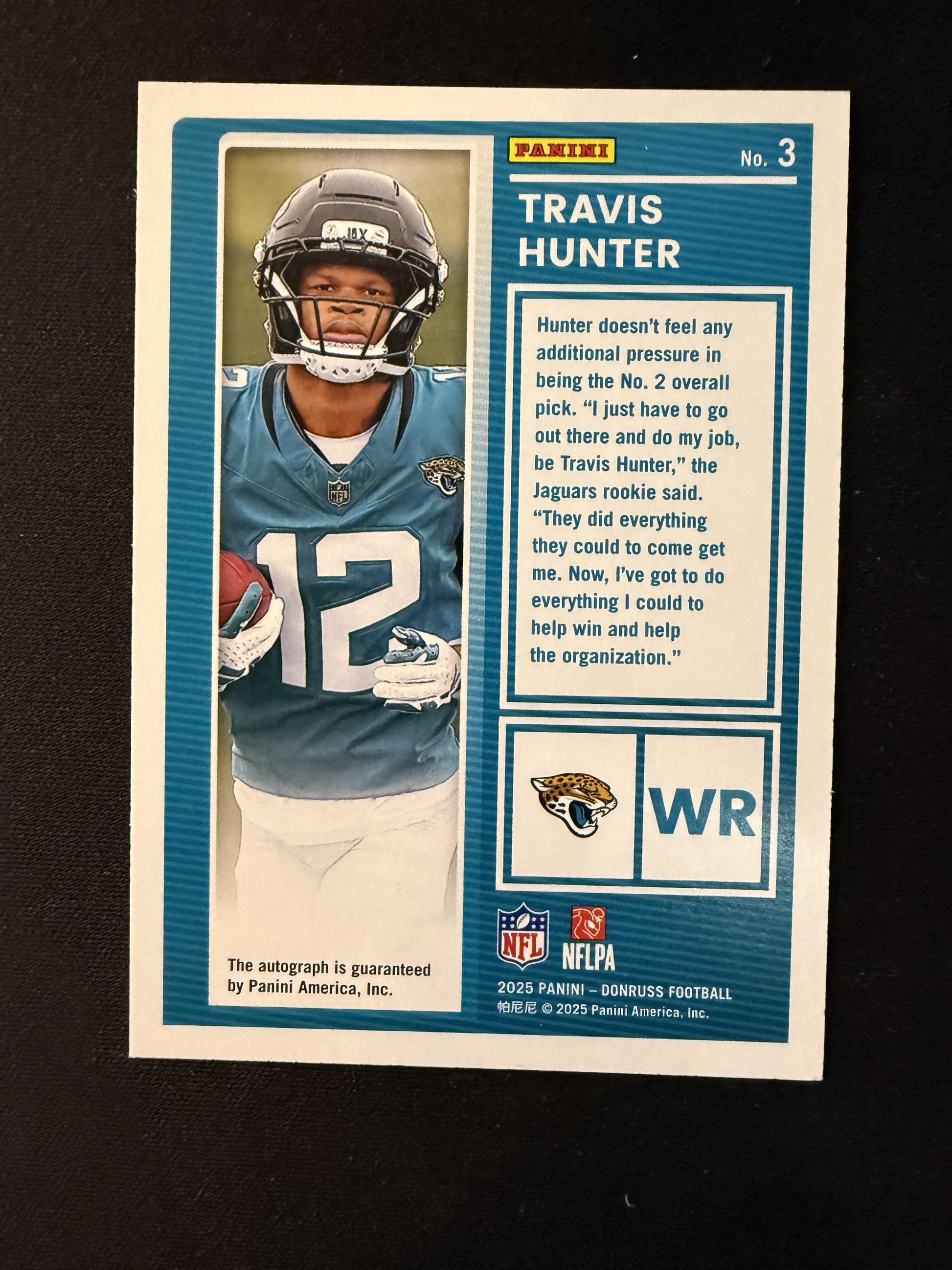 #3 TRAVIS HUNTER 2025 PANINI DONRUSS THE ROOKIES AUTO /199