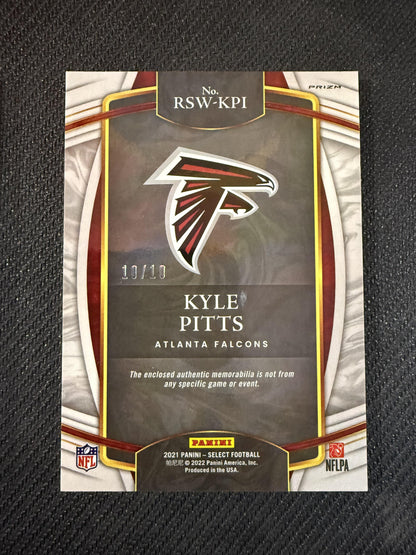 #RSW-KPI Kyle Pitts 2021 Panini Select /10 Falcons Rookie Swatches Gold Prizm