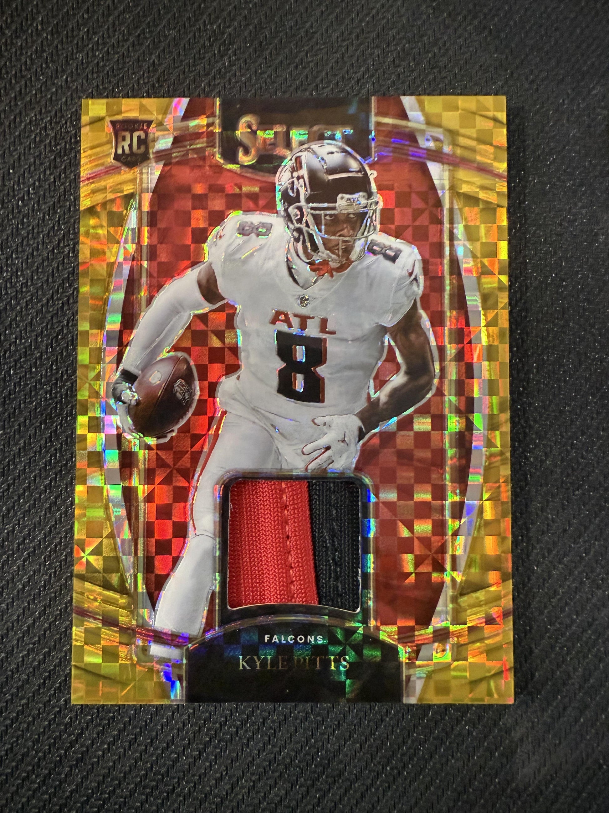 #RSW-KPI Kyle Pitts 2021 Panini Select /10 Falcons Rookie Swatches Gold Prizm