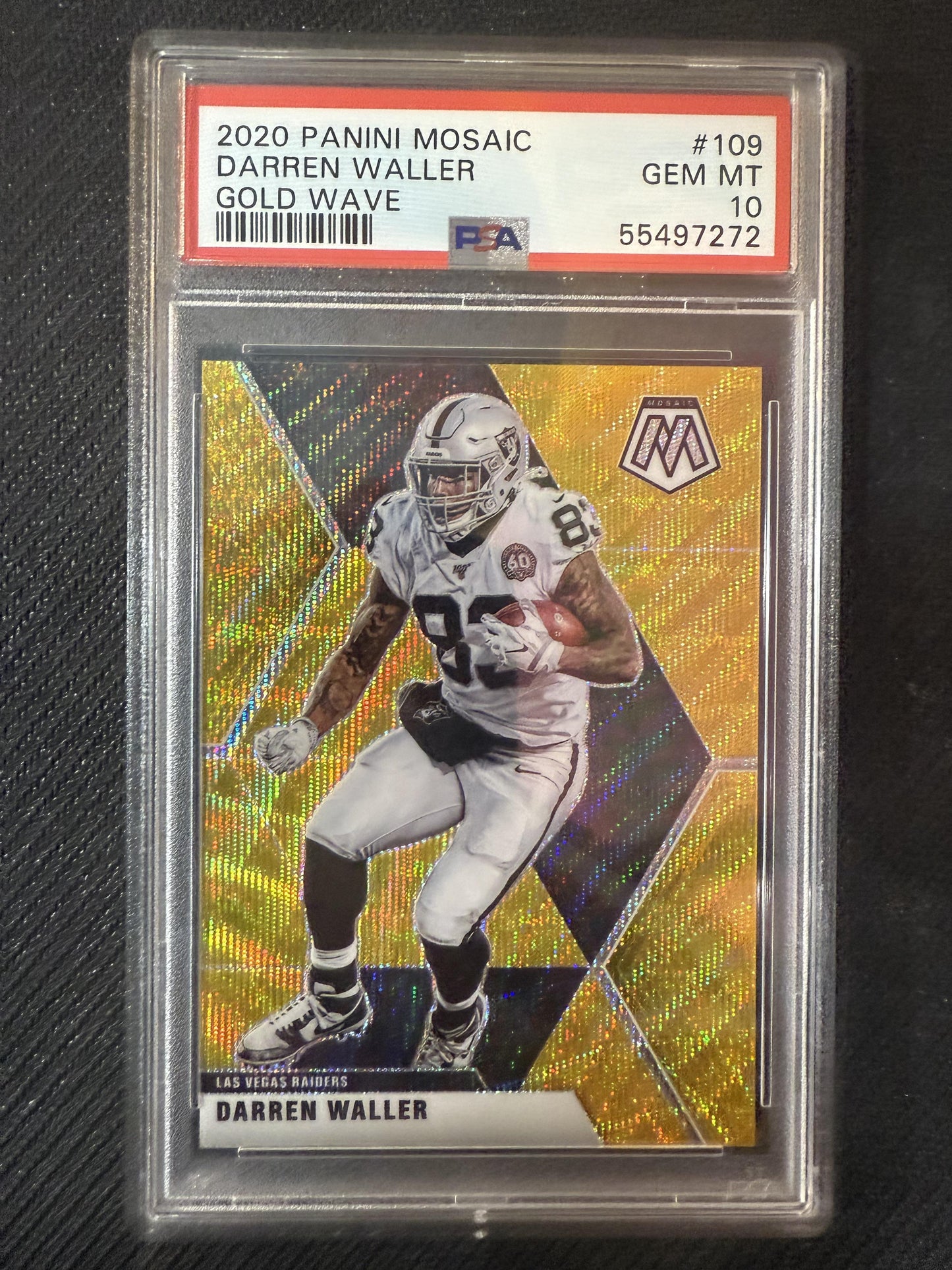 #109 Darren Waller 2020 Panini Mosaic SN #/17 Las Vegas Raiders Prizm Gold Wave