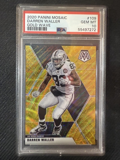 #109 Darren Waller 2020 Panini Mosaic SN #/17 Las Vegas Raiders Prizm Gold Wave