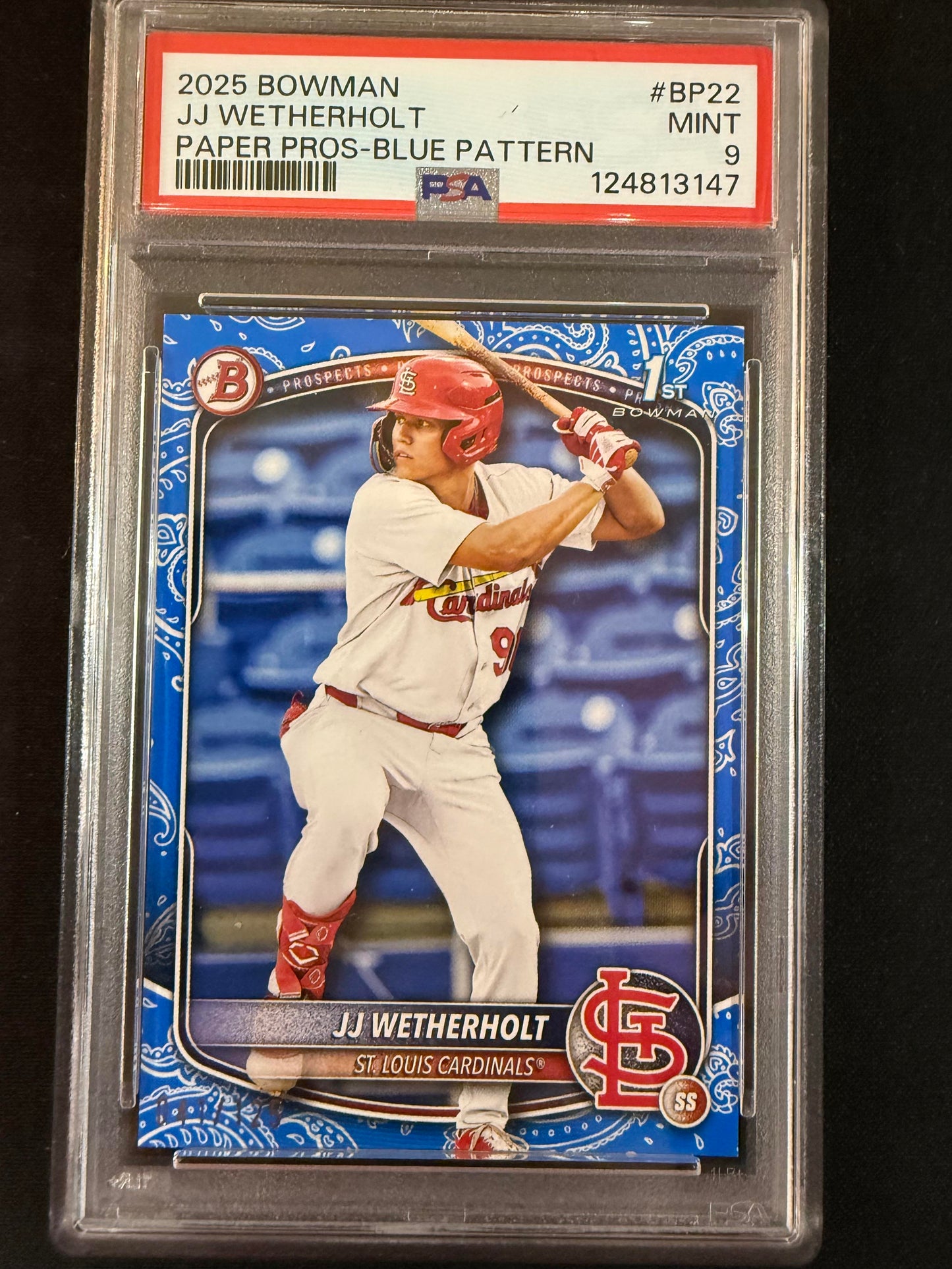 #BP-22 JJ Wetherholt 2025 Bowman SN #/125 Cardinals Prospects Blue Pattern