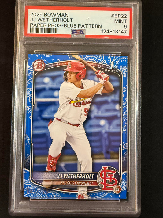 #BP-22 JJ Wetherholt 2025 Bowman SN #/125 Cardinals Prospects Blue Pattern